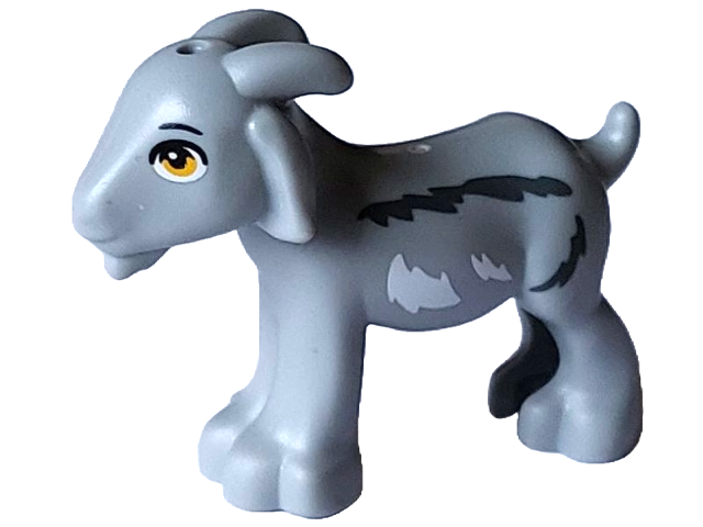 Goat, Friends with Bright Light Orange Eyes, Black Eyebrows and White and Dark Bluish Gray Fur Pattern