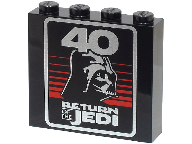 Brick 1 x 4 x 3 with Silver '40', 'RETURN OF THE JEDI', Darth Vader Helmet and Red Stripes Pattern