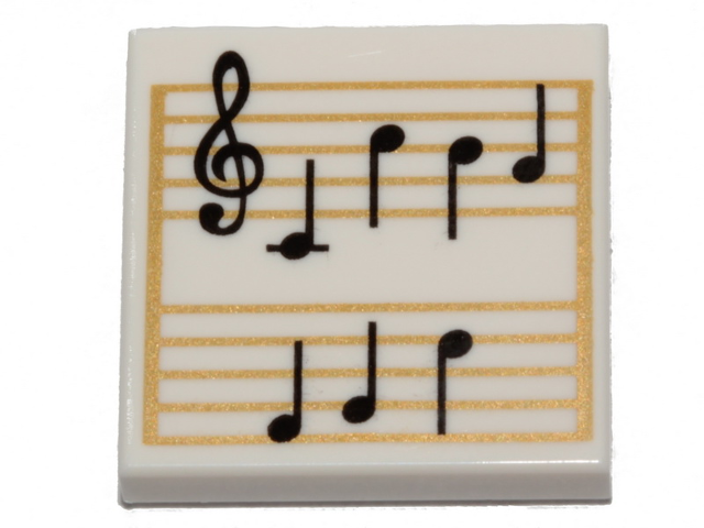 Tile 2 x 2 with Sheet Music, Black Treble Clef and Music Notes on Gold Staves Pattern