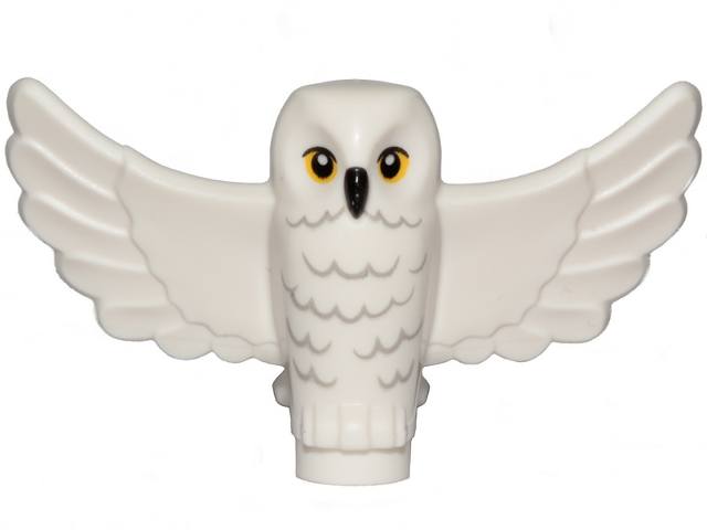Owl, Spread Wings with Black Beak, Yellow Eyes, and Light Bluish Gray Rippled Chest Feathers Pattern (HP Hedwig)