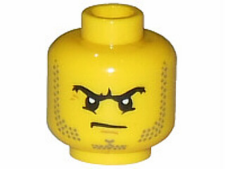 Minifigure, Head Beard Stubble, Black Angry Eyebrows and Scowl, White Pupils Pattern