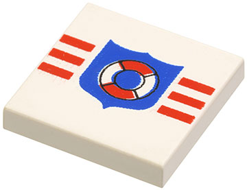 Tile 2 x 2 with Red Stripes and Blue Coast Guard Shield with Life Preserver Pattern