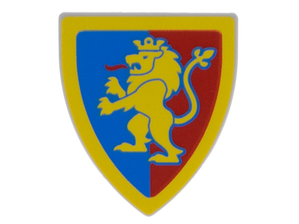 Minifigure, Shield Triangular Short with Yellow Lion with Raised Foot on Blue and Red Background with Border Pattern