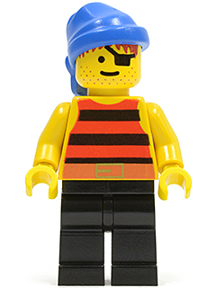 Pirate Red / Black Stripes Shirt, Black Legs, Blue Bandana