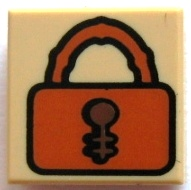 Tile 1 x 1 with Dark Orange Padlock with Reddish Brown Keyhole Pattern
