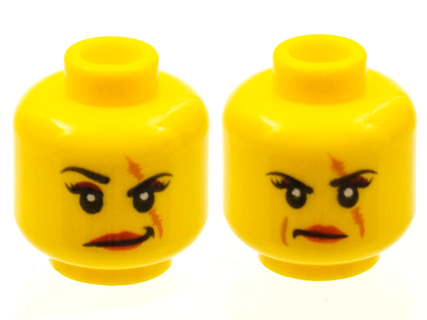 Minifigure, Head Dual Sided Female Scar over Left Eye, Raised Eyebrow / Scowl Pattern (Ann Lee)