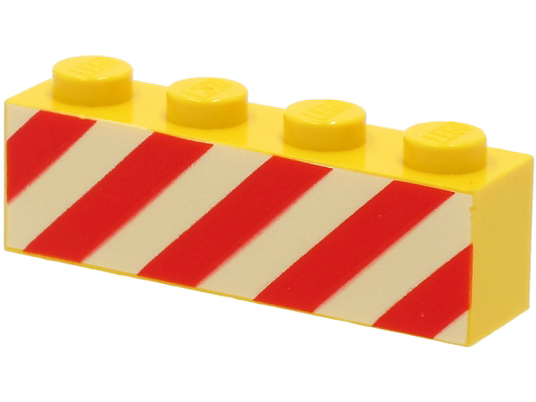 Brick 1 x 4 with Red and White Danger Stripes Pattern