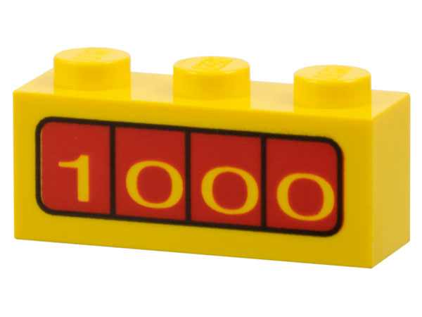 Brick 1 x 3 with '1000' on Red Background Pattern on Both Sides
