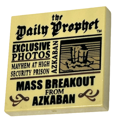 Tile 2 x 2 with Newspaper 'the Daily Prophet', 'EXCLUSIVE PHOTOS', 'MAYHEM AT HIGH SECURITY PRISON', and 'MASS BREAKOUT FROM AZKABAN' Pattern