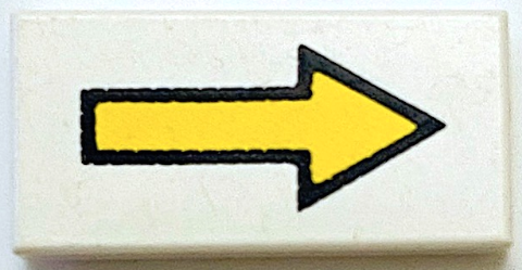 Tile 1 x 2 with Yellow Arrow Long with Black Outline Pattern