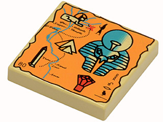 Tile 2 x 2 with Map Orange and Hieroglyphs, 80 Pattern