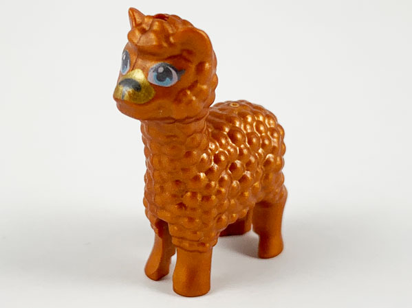 Alpaca / Llama, Mini Doll Style with Metallic Light Blue Eyes with Eyelashes, Dark Silver Nose and Gold Muzzle Pattern