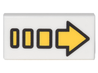 [P 3069bpb0605 (White)] Tile 1 x 2 with Groove with Yellow Arrow Segmented Pattern