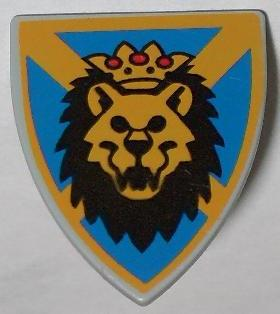 [P 3846px5 (Light Gray)] Minifigure, Shield Triangular  with Lion Head, Blue and Yellow Pattern