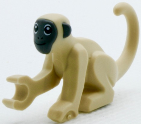 [P 77864pb02 (Tan)] Monkey with Molded Dark Bluish Gray Face and Ears, Printed Black Eyes, Nostrils, and Mouth Pattern