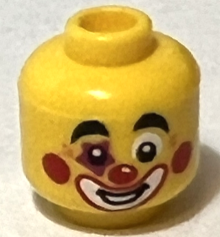 [P 3626cpb2979 (Yellow)] Minifigure, Head Clown Thick Black Eyebrows, Star on Right Eye, Red Cheeks, Open Mouth Smile Pattern - Hollow Stud (BAM)
