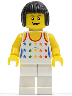 [M cty0182 (No Colour)] Shirt with Female Rainbow Stars Pattern, White Legs, Black Bob Cut Hair