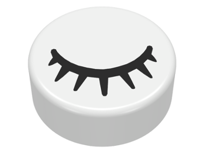 [P 98138pb028 (White)] Tile, Round 1 x 1 with Black Eye Closed with 7 Eyelashes Pattern