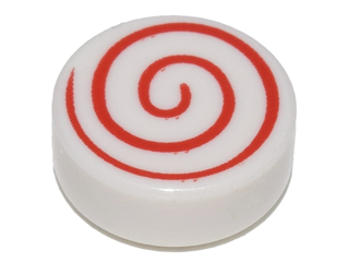 [P 98138pb013 (White)] Tile, Round 1 x 1 with Red Spiral Pattern
