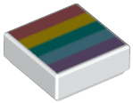 [P 3070bpb133 (White)] Tile 1 x 1 with Groove with Coral, Yellow, Dark Turquoise, Medium Azure, and Medium Lavender Rainbow Stripes Pattern