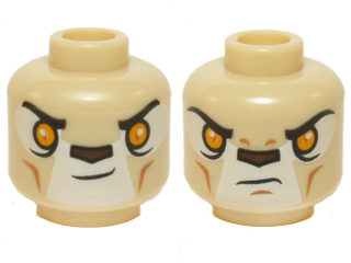 [P 3626cpb1224 (Tan)] Minifigure, Head Dual Sided Alien Chima Lion with Orange Eyes and Dark Brown Nose, Neutral / Stern Pattern - Hollow Stud
