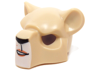 [P 15084pb01 (Tan)] Minifigure, Headgear Mask Feline with Black Nose, Beauty Mark and Crooked Smile Pattern