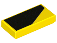 [P 3069bpb0461L (Yellow)] Tile 1 x 2 with Groove with Black Thick Stripe on Yellow Background Pattern Model Left Side