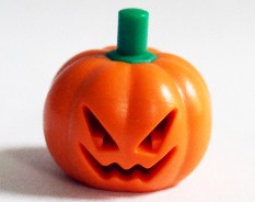 [P 20695pb01 (Orange)] Minifigure, Headgear Head Cover, Pumpkin Jack O' Lantern with Green Stem Pattern