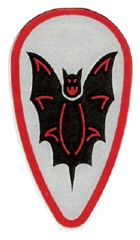 [P 2586p4f (Light Gray)] Minifigure, Shield Ovoid with Black and Red Bat on Silver Background Pattern