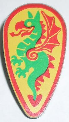 [P 2586p4b (Light Gray)] Minifigure, Shield Ovoid with Green and Red Dragon on Yellow Background Pattern