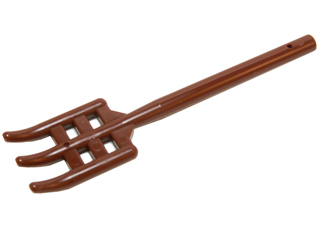 [P 95345 (Reddish Brown)] Minifigure, Utensil Pitchfork Type 2 - Flat Bottom, Soft Plastic