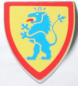 [P 3846p4g (Light Gray)] Minifigure, Shield Triangular  with Blue Lion Standing on Yellow Background with Red Border Pattern