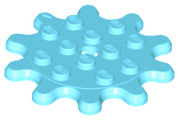 [P 35443 (Medium Azure)] Plate, Round 4 x 4 with 10 Gear Teeth / Flower Petals