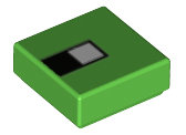 [P 3070bpb129 (Bright Green)] Tile 1 x 1 with Groove with White Square on Black Rectangle Pattern (Minecraft Turtle Pixelated Eye)