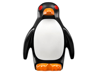 [P 26076pb02 (Black)] Penguin with Flippers and Stud on Back with Orange Beak and Feet, White Stomach and Red Eyes Pattern