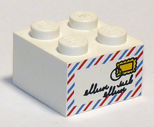 [P 3003px7 (White)] Brick 2 x 2 with Mail Envelope Pattern