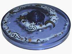 [P 3960pb004 (Trans-Purple)] Dish 4 x 4 Inverted (Radar) with Solid Stud with Black, Gold, and White Moons, Stars, and Magic Symbols on White Spiral Pattern