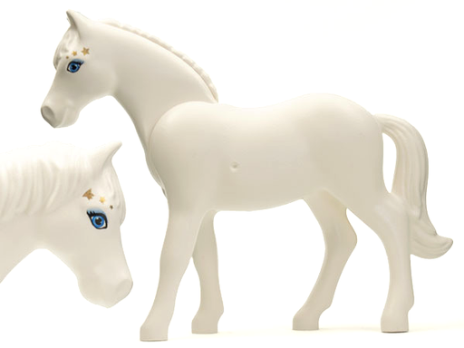 [P 6171pb01 (White)] Horse, Belville with Blue Eyes and Gold Stars Pattern