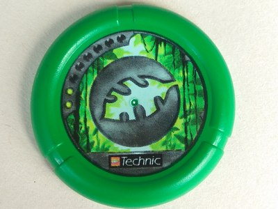 [P 32171pb037 (Green)] Throwbot / Slizer Disk, Amazon / Jungle with 2 Pips, Technic Logo, and Leaf Logo Pattern