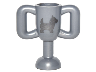 [P 10172pb001 (Flat Silver)] Minifigure, Utensil Trophy Cup Small with Silver Terrier Dog Pattern