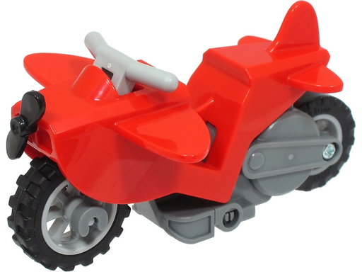 [P 1567c02 (Red)] Stuntz Flywheel Motorcycle Airplane Bike with Dark Bluish Gray Frame, Light Bluish Gray Wheels, Light Bluish Gray Handlebars, and Black Propeller