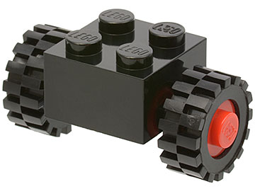 [P 3137c01assy2 (Black)] Brick, Modified 2 x 2 with Red Wheels for Single Tire with Black Tires 15mm D. x 6mm Offset Tread Small (3137c01 / 3641)