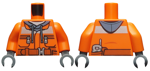 [P 973pb1895c01 (Orange)] Torso Construction Jacket over Sand Blue Hoodie, Reflective Stripe, Zipper Pockets, Dark Orange Belt with Pouch and Radio Pattern / Orange Arms / Dark Bluish Gray Hands