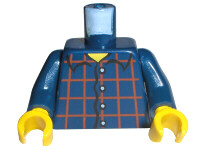 [P 973pb0086c01 (Dark Blue)] Torso Shirt Dark Red Plaid, 4 White Buttons, Narrow Yellow Neck Pattern / Dark Blue Arms / Yellow Hands