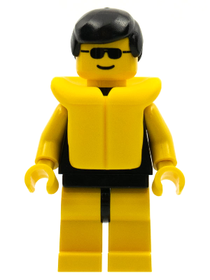 [M par036 (No Colour)] Plain Black Torso with Yellow Arms, Yellow Legs, Sunglasses, Black Male Hair, Life Jacket