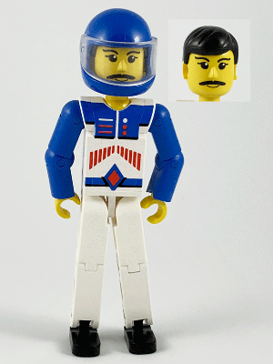 [M tech037a (No Colour)] Technic Figure White Legs, White Top with Red Arrow-Type Stripes Pattern, Blue Arms, Blue Helmet