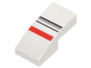 [P 11477pb032 (White)] Slope, Curved 2 x 1 x 2/3 with Red, Light Bluish Gray and Black Stripes Pattern