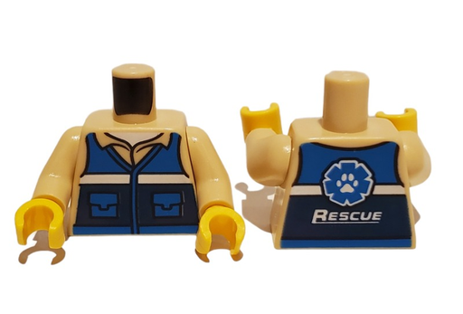 [P 973pb4291c01 (Tan)] Torso Blue and Dark Blue Vest with Pockets and White Stripe over Shirt with Collar, Undershirt, Paw Print Logo and 'RESCUE' on Back Pattern / Tan Arms / Yellow Hands