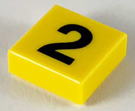 [P 3070p02 (Yellow)] Tile 1 x 1 with Black Number 2 Pattern