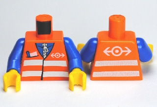 [P 973pb0278c01 (Orange)] Torso Safety Vest with Reflective Stripes with Pocket and Train Logo Pattern / Blue Arms / Yellow Hands